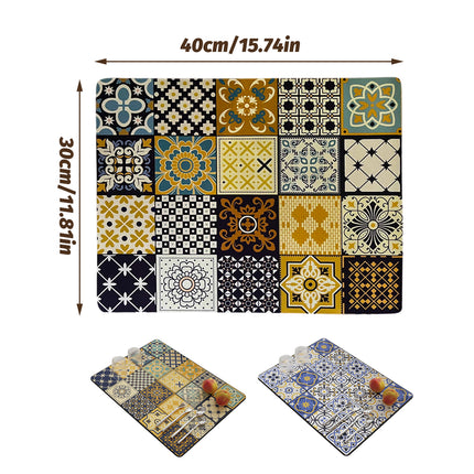 Kitchen Drain Mat Absorbent Polyester Non-Slip Back Tile Pattern