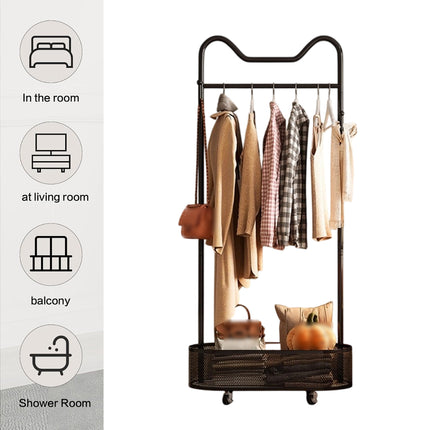 Moveable Clothes Rack 60x34x170cm Metal Frame Mesh Basket Hooks Wheels for Home