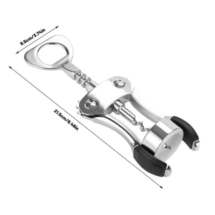 Wine Corkscrew Bottle Opener Winged Lever Zinc Alloy Crown Cap Lifter Silver