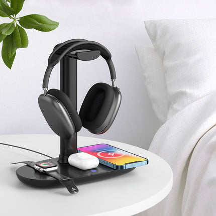 Headphone Stand with Wireless Charger 15W Fast Charging for Desk Gaming Studio