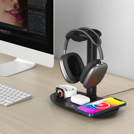 Headphone Stand with Wireless Charger 15W Fast Charging for Desk Gaming Studio