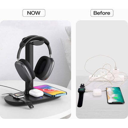 Headphone Stand with Wireless Charger 15W Fast Charging for Desk Gaming Studio