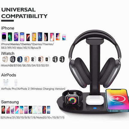 Headphone Stand with Wireless Charger 15W Fast Charging for Desk Gaming Studio