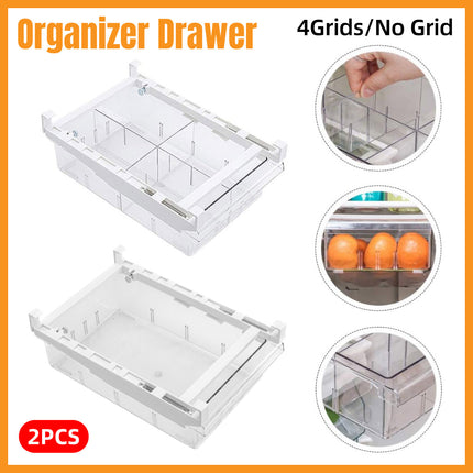 2Pcs Refrigerator Storage Drawer Fridge Organizer Rack Kitchen Egg Holder Space