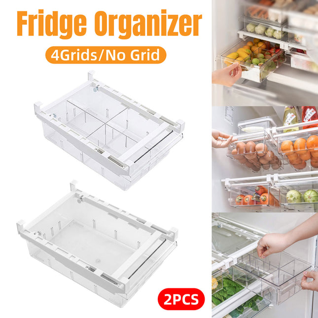2Pcs Refrigerator Storage Drawer Fridge Organizer Rack Kitchen Egg Holder Space
