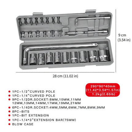 27 Piece Socket Wrench Tool Set Metric 4 to 21mm Case