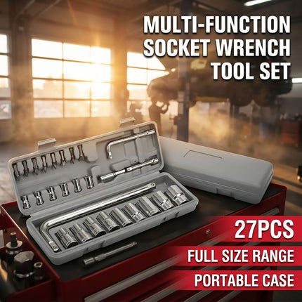 27 Piece Socket Wrench Tool Set Metric 4 to 21mm Case