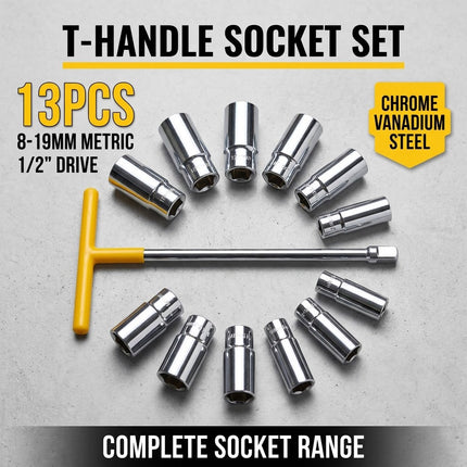 T Handle Socket Set 13 Piece 8 to 19mm Metric 1/2 Drive