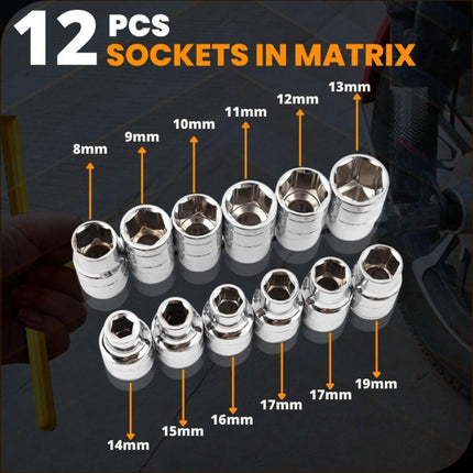 T Handle Socket Set 13 Piece 8 to 19mm Metric 1/2 Drive