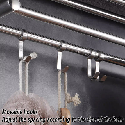 No Drill Stainless Steel Towel Rack Bathroom Storage Shelf Waterproof Rustproof