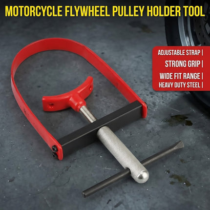Motorcycle Flywheel Pulley Holder Tool Adjustable Steel Strap