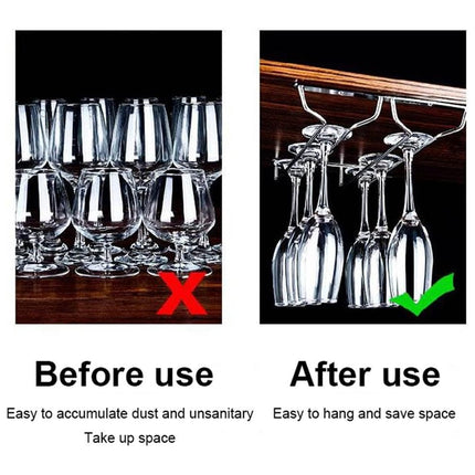 Stainless Steel Wine Glass Rack Double Row Hanging Cup Holder Cabinet Shelf