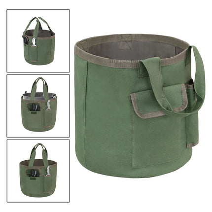 Waterproof Green Canvas Tool Storage Bag Portable Garden Bucket Organizer Use