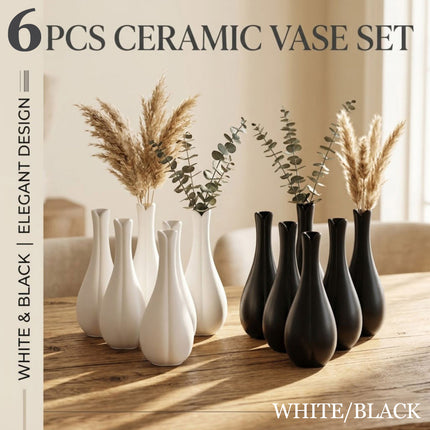 Matte Ceramic Bud Vases 6 Pack White or Black