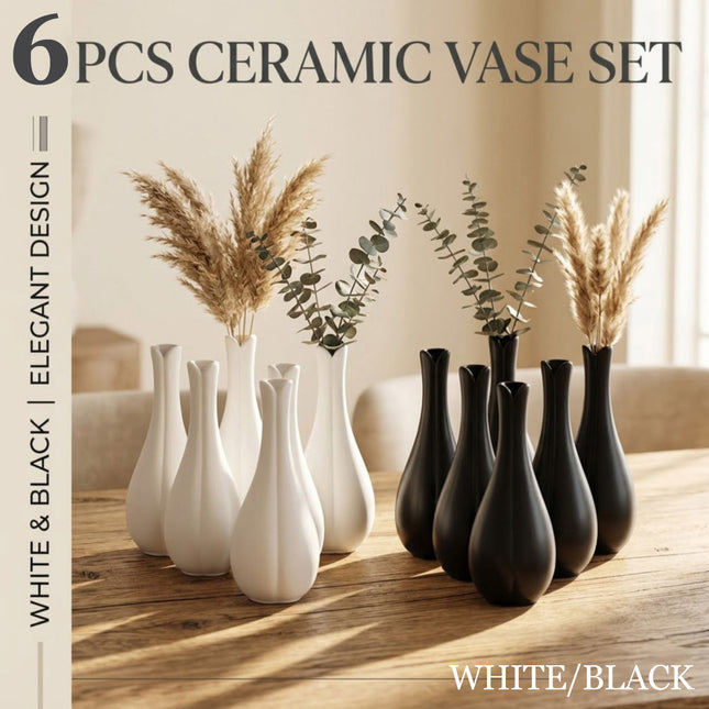 Matte Ceramic Bud Vases 6 Pack White or Black