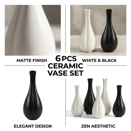 Matte Ceramic Bud Vases 6 Pack White or Black