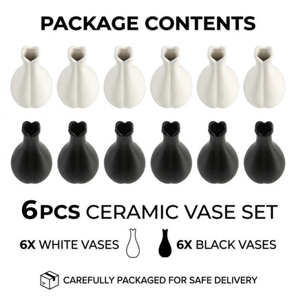 Matte Ceramic Bud Vases 6 Pack White or Black