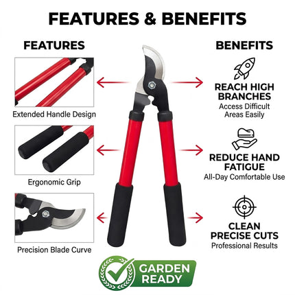 Red Long Handle Bypass Garden Loppers 36cm