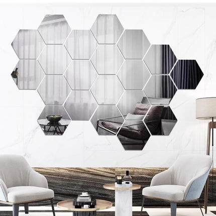 12 Pcs Acrylic Mirror Wall Stickers Hexagonal Self Adhesive Home Decor