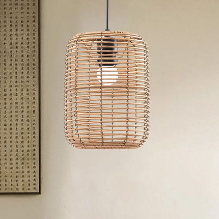 Vintage Pendant Lamp Rattan Like Woven Lampshade Boho Lighting for Living Room