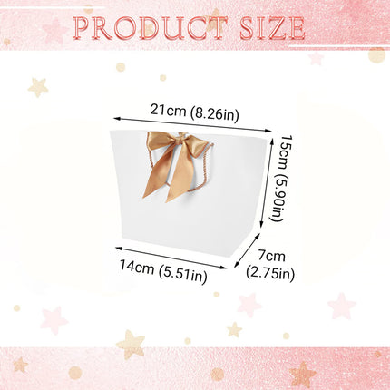 50PCS Paper Gift Bags with Ribbon Bow Handle 14x7x15cm White or Pink