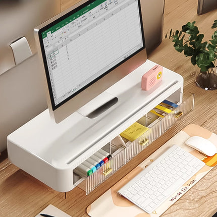 Desktop Monitor Stand Riser 54x21x15cm 3 Drawer Storage White Black for Office