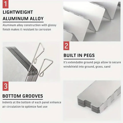 2X 10 Plates Camping Stove Wind Shield Foldable Aluminum Alloy Portable Windproof