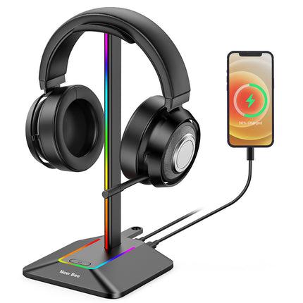 Dual Output RGB Headphone Stand Holder for Gaming PC Desk with USB Hub