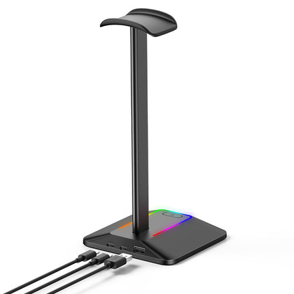 Dual Output RGB Headphone Stand Holder for Gaming PC Desk with USB Hub