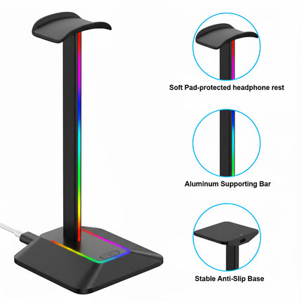 Dual Output RGB Headphone Stand Holder for Gaming PC Desk with USB Hub