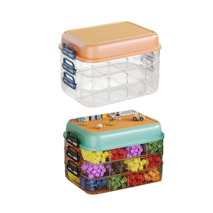 3-Layer Stackable Storage Box for Building Blocks Toy Organizer with Sorting Trays