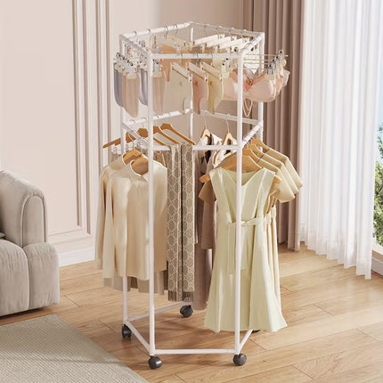 Floor-Standing Rotating Clothes Rack with Wheels Mobile Thickness Steel Pipe