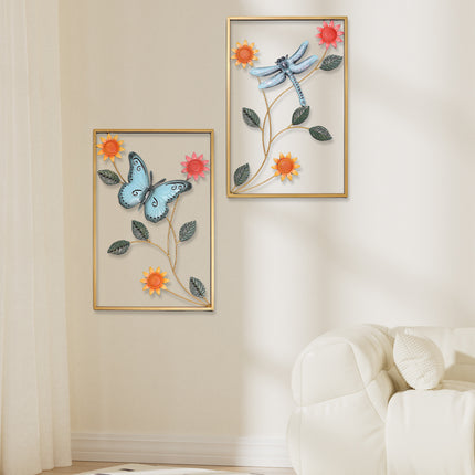 2PCS Dragonfly and Butterfly Iron Wall Decor Living Room Bedroom Home Decoration