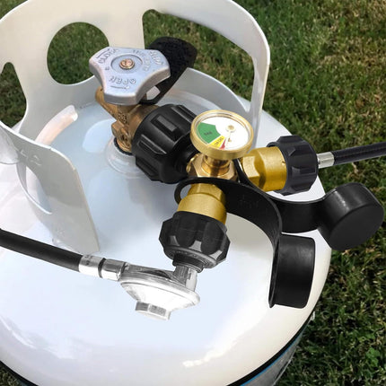 2-Way LPG Adapter-Propane Distributor Propane Tank Y-Splitter Adapter With Gauge
