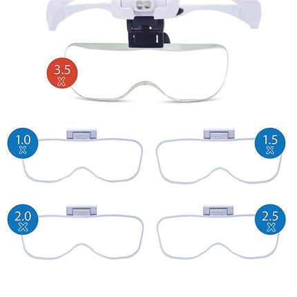 Adjustable Head Magnifier Led Light Lightweight Magnifying Glass 5 Lens Tool
