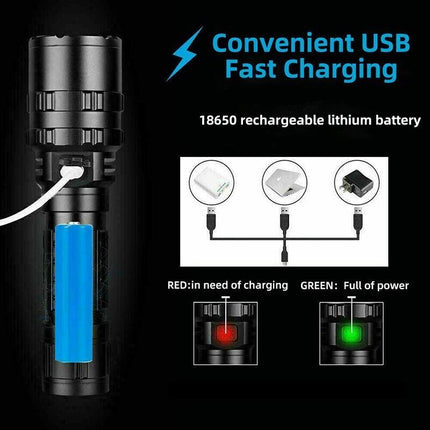 1600lm Cree L2 LED Tactical Flashlight USB Rechargeable Camping Hunting Torch