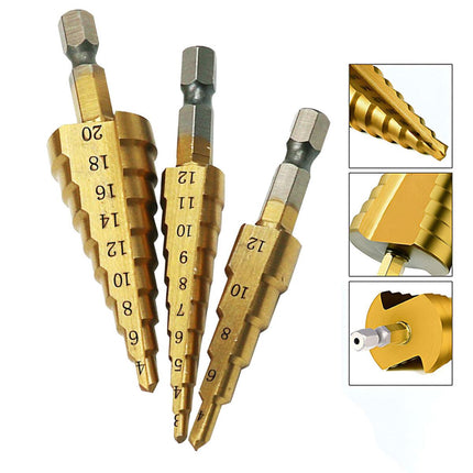 3X Large HSS Steel Step Cone Drill Titanium Bit Set Hole Cutter 4-12/20/32mm