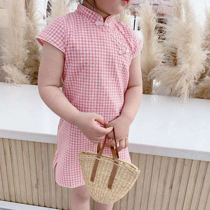 Ethnic Style Lady Tang Suit Dress Printed Cheongsam for Girls