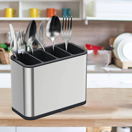 4Compartments Stainless Steel Cutlery Holder Chopsticks Storage Organizer Bucket