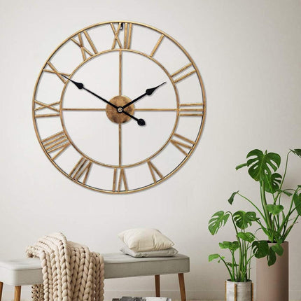 Home Retro Living Room Wrought Iron Wall Clock Nordic Decorative Clock Round Rome Mute Clock
