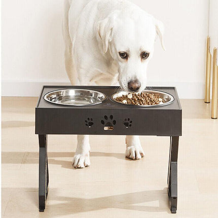 Elevated Pet Feeder Food Water Double Bowl Adjustable Height Raised Stand