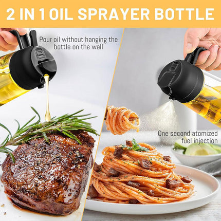 2-in-1 470ml Glass Oil Bottle Spray Pour Automatic Pressure Control Kitchen Tool