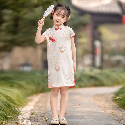 Summer Girl Short-Sleeved Cheongsam Dress Vintage Chinese Style Dress