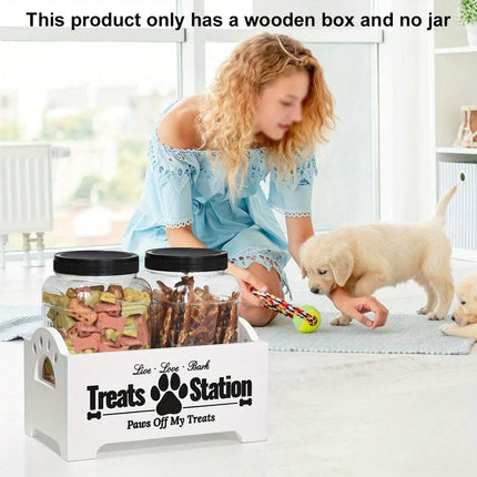 Dog Treat Container Wood Dog Food Storage Box for Cat Dogs with Paw Print Design