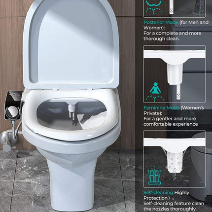 Bidet Toilet Seat Dual Nozzles Self-Cleaning Wash Hot Cold Mixer Water Sprayer