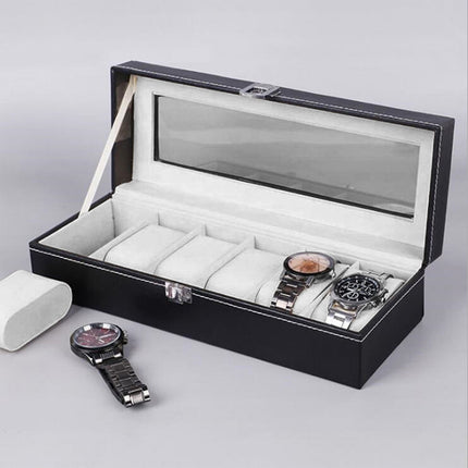 6 Grids Leather Watch Box Case Display Organizer Collection Storage Holder