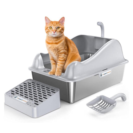 Stainless Steel Litter Box Durable Cat Litter Pan Open Design for Easy Cleaning