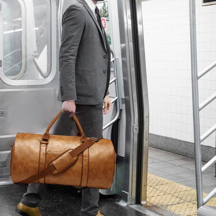 PU Leather Travel Duffel Bag Men Weekend Overnight Luggage Bag for Travel Sports