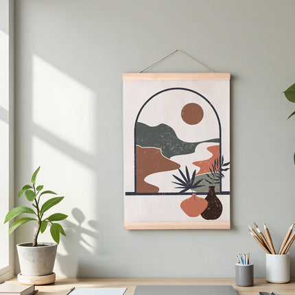 Scroll Painting with Solid Wood Hanger Traditional Chinese Style For Home Decor