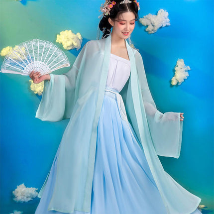 Hanfu Cyan Beizi Coat Traditional Chinese Outerwear for Spring and Summer